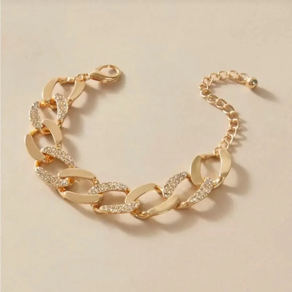 Gold‎ Tone Chain Women's Bracelet with Rhinestone Accents